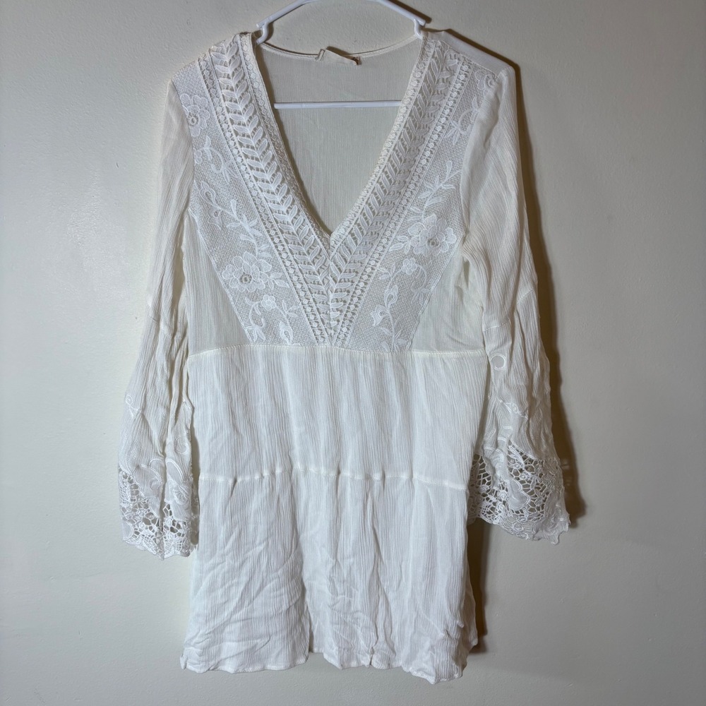 Altar'd State White Lace V-Neck Mini Dress